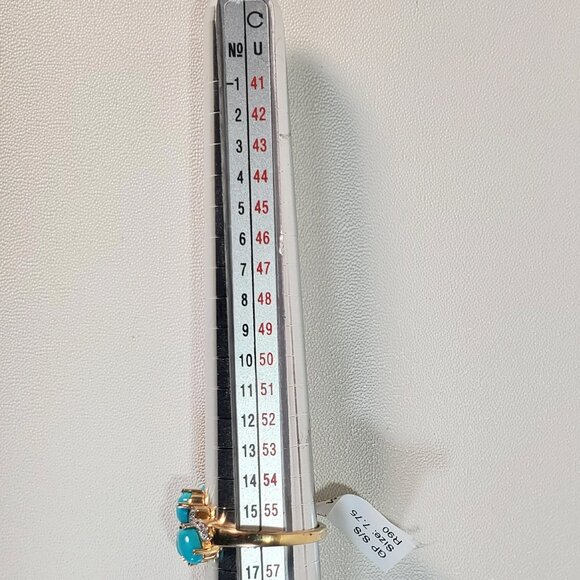 Sterling Silver Turquoise & White Topaz Ring (Appraised, Natural Gemstones, 925) - Picture 15 of 15